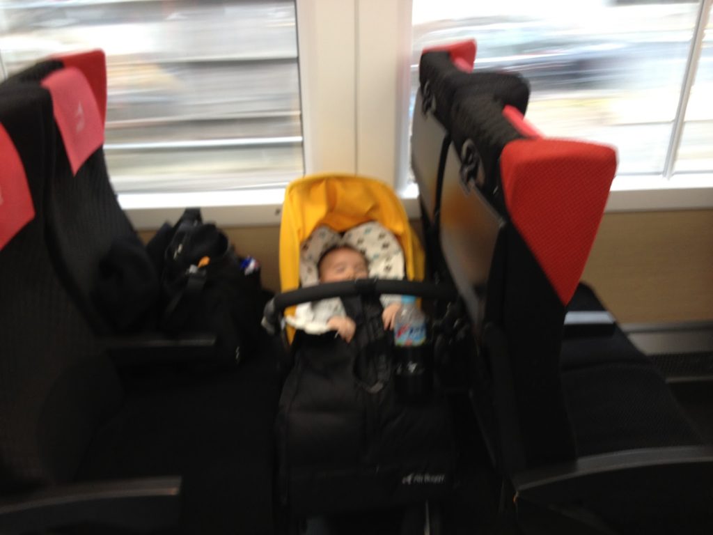 Catching Narita Express with a baby and stroller