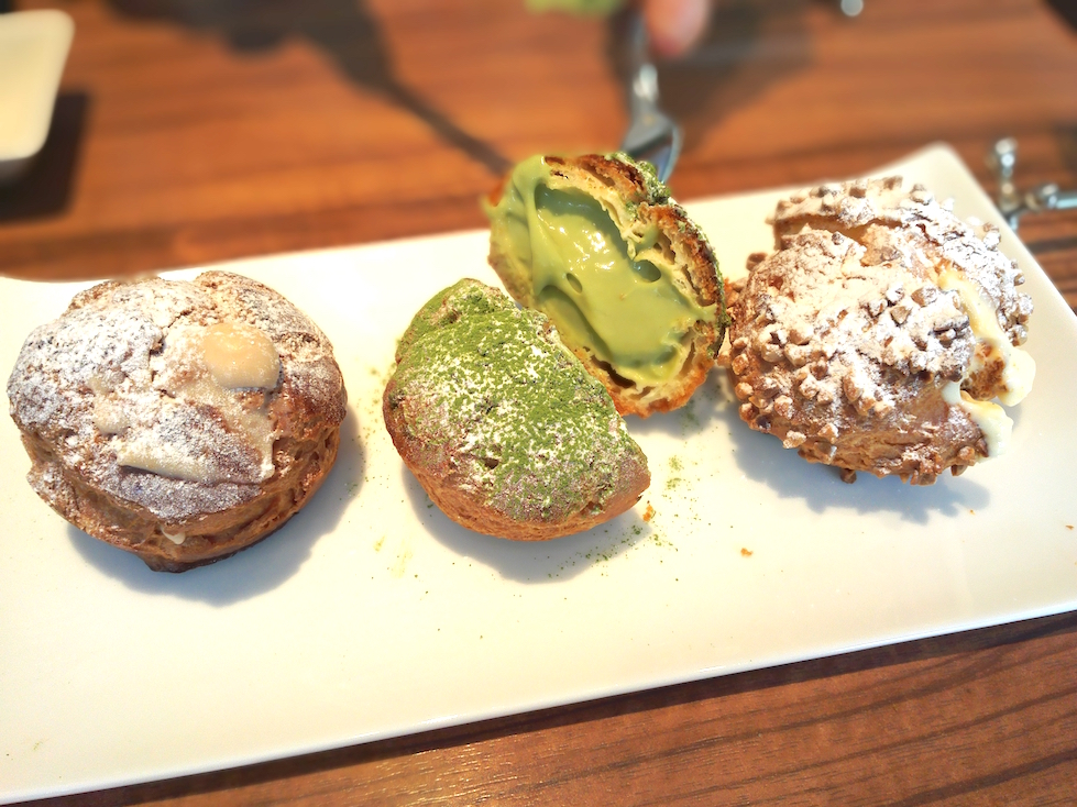 We had enough room to squeeze in matcha and vanilla profiteroles. YuM!