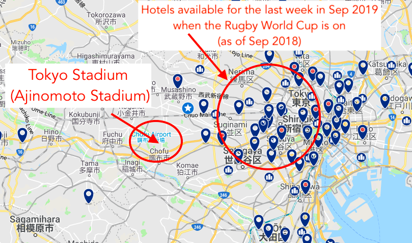 Hotels available near Tokyo Stadium for Rugby World Cup 2019 in Japan