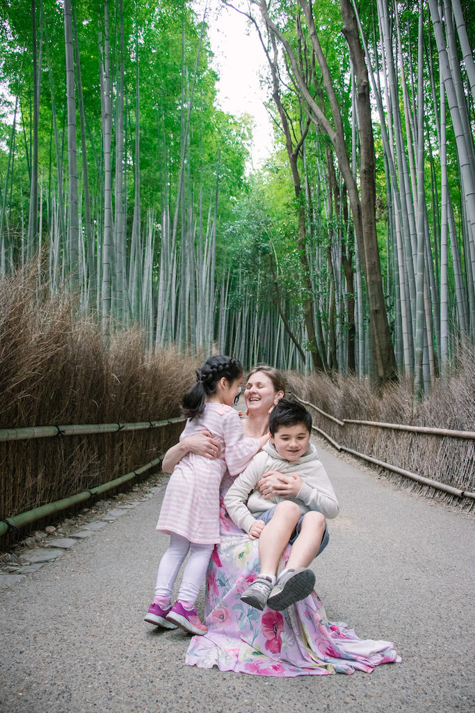 Arashiyama bamboo forest with kids photo